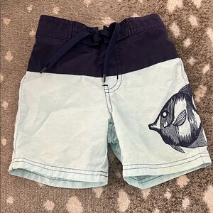 Janie and Jack Navy and Light Blue Fish Print Swim Shorts